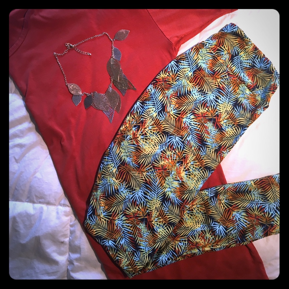 OS LulaRoe Multi-color Palm Leaf Leggings